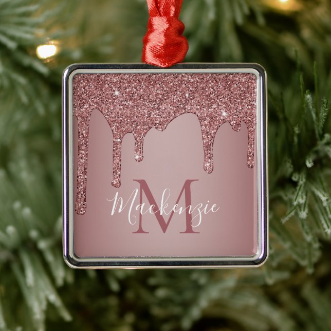 Adorno Metálico Moda Rosa Oro Espuma Purpurinas Rasgos Monograma (Árbol)