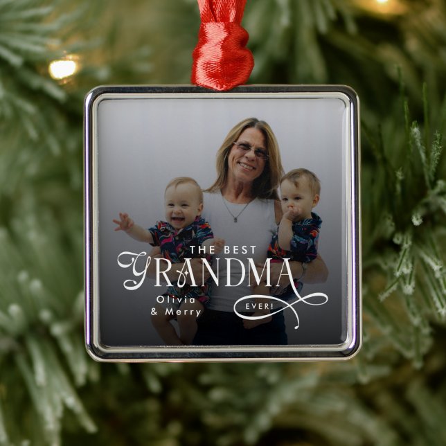 Adorno Metálico Modern Best Grandma Ever Photo Personalized (Árbol)