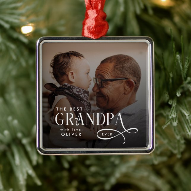 Adorno Metálico Modern Best GrandPa Ever Photo Personalized (Árbol)