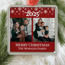 Modern Elegant 2 Photo Red Keepsake Family