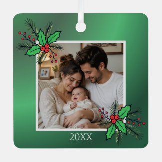 Adorno Metálico Modern Floral Christmas Photo Frame