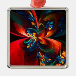 Adorno Metálico Modern Floral Resumen Art Naranja Patrón Azul #14