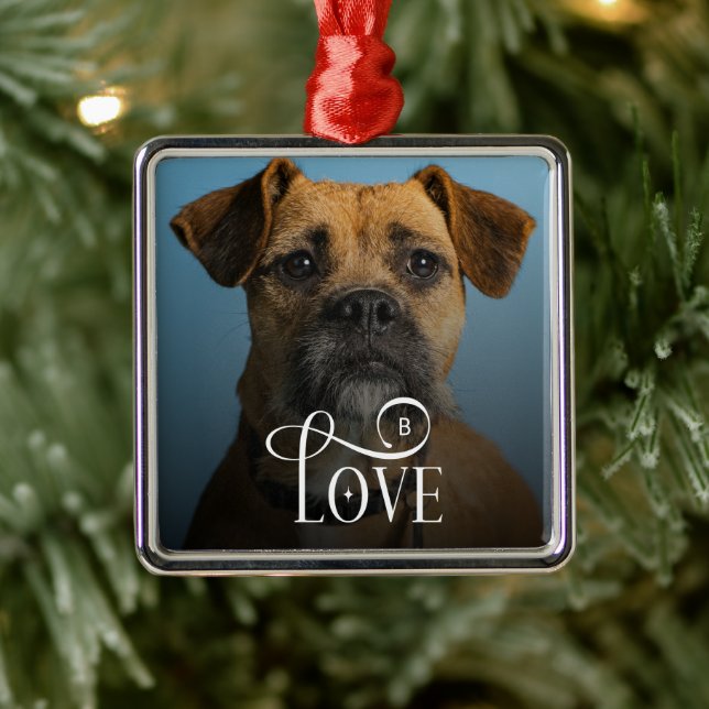 Adorno Metálico Modern Love Custom Boxer Dog Pets Photo Monogram (Árbol)