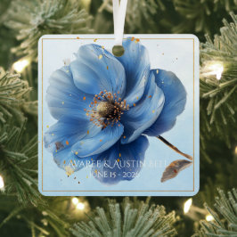 Adorno Metálico Modern Minimalist Gold and Blue Poppy Ornament