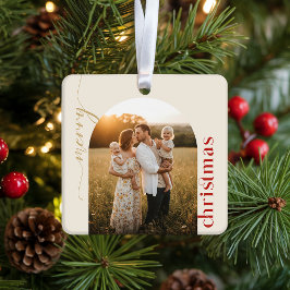 Adorno Metálico Modern Minimalist Gold and Red Script Christmas