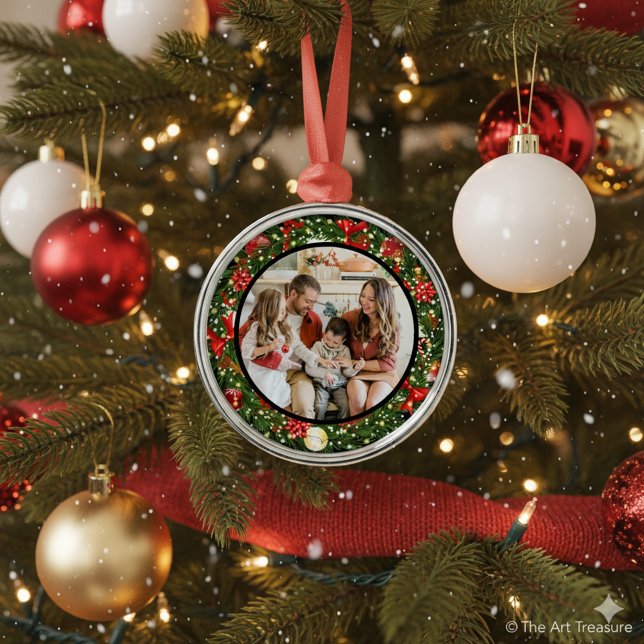 Adorno Metálico Modern Minimalist Merry Christmas Family Photo (Subido por el creador)