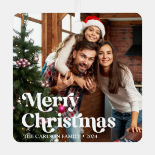 Adorno Metálico Moderna foto retro Personalizado Feliz Navidad