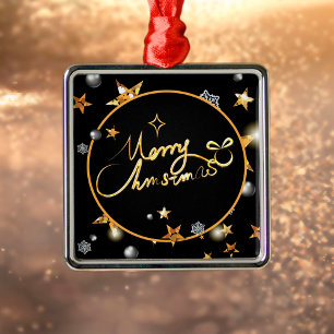 Adorno Metálico Moderna Guay Gold Black Metallic Merry Christmas