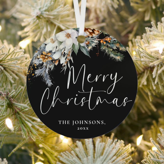 Adorno Metálico Moderna vegetación Feliz Navidad Familia Fotografí (in situ)