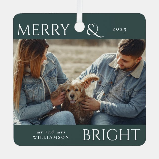 Adorno Metálico Moderna y elegante Feliz Navidad Familia Fotografí (Anverso)