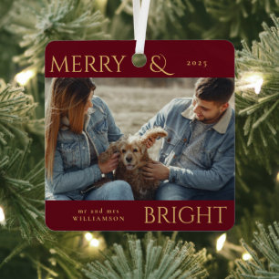 Adorno Metálico Moderna y elegante foto de la familia navideña Red