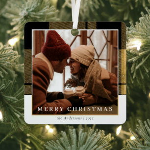 Adorno Metálico Moderno y elegante Navidades de oro con doble foto