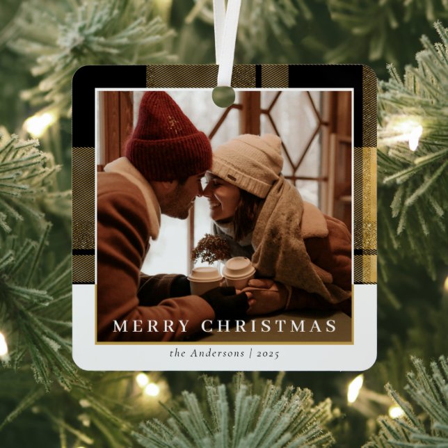 Adorno Metálico Moderno y elegante Navidades de oro con doble foto (in situ)