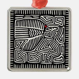 Adorno Metálico Mola Pájaro Indio Kuna de Panamá - Blanco Negro