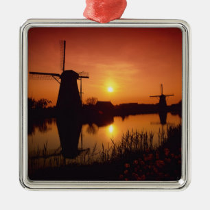 Adorno Metálico Molinos de viento al atardecer, Kinderdijk, Paíse