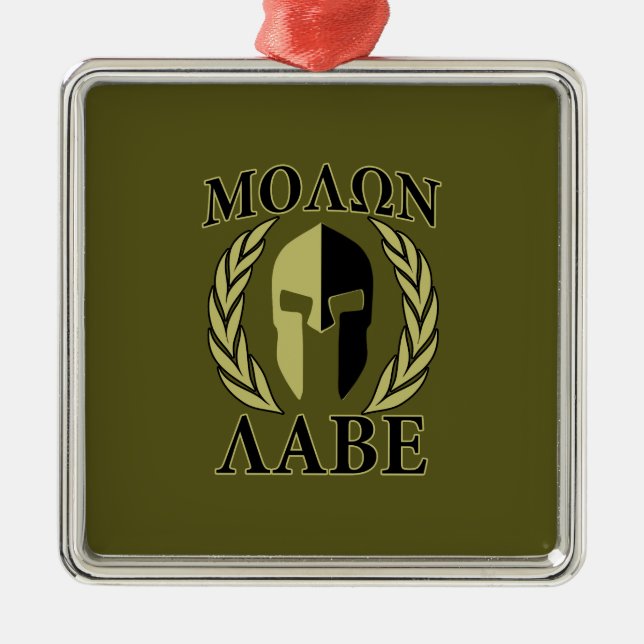 Adorno Metálico Molon Labe Spartan Mask Laurelles Olive Green (Frente)