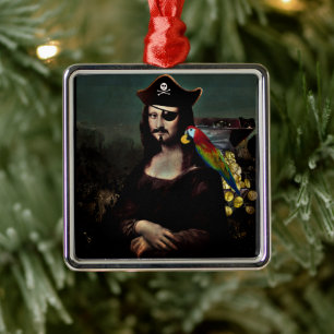 Adorno Metálico Mona Lisa pirata con parche en el ojo