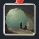 Adorno Metálico Monjes en un Grotto (por Carl Blechen)<br><div class="desc">Este diseño presenta un cuadro del artista alemán Carl Blechen (1798-1840), miembro del movimiento romántico. Muestra a dos monjes en una cueva al lado de una playa. El sol brillante está cayendo por el cielo fuera de la playa. Uno de los monjes está de pie y el otro monje está...</div>