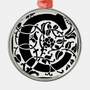 Adorno Metálico Monograma C inicial. Nombre floral Patrón personal