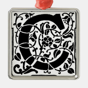 Adorno Metálico Monograma C inicial. Nombre floral Patrón personal