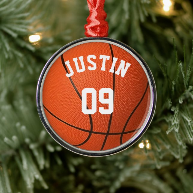 Adorno Metálico Monograma de baloncesto personalizado con nombre y (Árbol)
