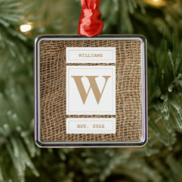 Adorno Metálico Monograma de Burlap Rústico Inicial