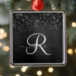 Adorno Metálico Monograma de espuma de Purpurina negro personaliza<br><div class="desc">Personalice fácilmente este elegante diseño de ornamento con un purpurina brillante negro de bonito sobre un fondo metálico negro cepillado.</div>