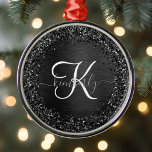 Adorno Metálico Monograma de espuma de Purpurina negro personaliza<br><div class="desc">Personalice fácilmente este elegante diseño de ornamento con un purpurina brillante negro de bonito sobre un fondo metálico negro cepillado.</div>