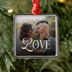 Adorno Metálico Monograma de foto de boda personalizada de amor mo