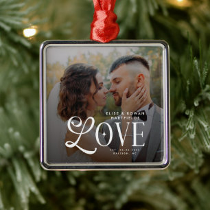 Adorno Metálico Monograma de foto de boda personalizada de amor mo