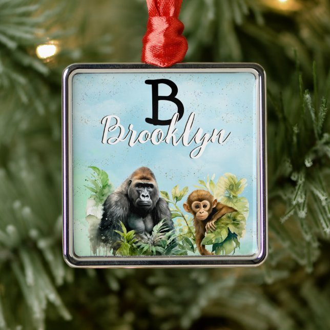 Adorno Metálico Monograma de gorila personalizada Chimpancee Jungl (Árbol)