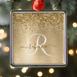 Adorno Metálico Monograma de impresión Metalizado con pincel de or<br><div class="desc">Personaliza fácilmente este diseño de diseño de moda de moda con purpurina brillante de bonito dorado sobre fondo metálico cepillado de oro.</div>