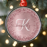 Adorno Metálico Monograma de Purpurina Metalizado cepillado de col<br><div class="desc">Personaliza fácilmente este diseño de Navidad de moda de moda con un diseño de adorno de vacaciones con un purpurina brillante color rosa bonito sobre un fondo metálico de color rosa roto.</div>