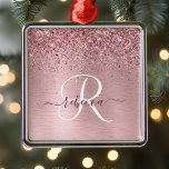 Adorno Metálico Monograma de Purpurina Metalizado cepillado de col<br><div class="desc">Personaliza fácilmente este diseño de diseño de moda de moda con un purpurina brillante color rosa bonito sobre un fondo metálico rosa roto.</div>