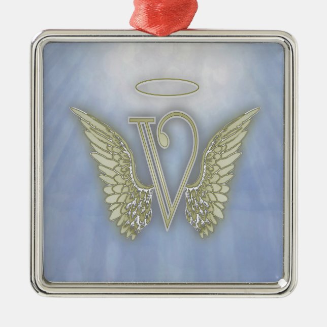 Adorno Metálico Monograma del ángel de la letra V (Frente)