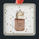 Adorno Metálico Monograma del batido de Snowman Navidades de choco<br><div class="desc">Ilustracion de un Navidad de chocolate con temática de batido de leche extremo coronado con espolvorines,  espoletas calientes,  patatas fritas de chocolate,  snowman con forma de malvavisco,  crema batida y una galleta de Navidades con forma de copo de nieve. Monograma inicial.</div>