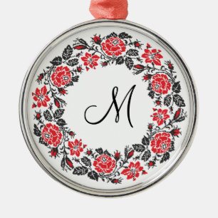Adorno Metálico Monograma del círculo de las rosas rojas cruzadas