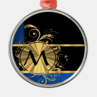 Adorno Metálico Monograma dorado azul y negro