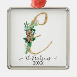 Adorno Metálico Monograma E Familia Holly Navidades Purpurina de o