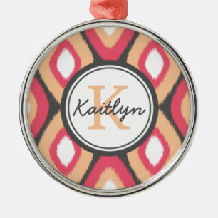 Adorno Metálico Monograma Ikat Diamontes Patrón Gris Rosa