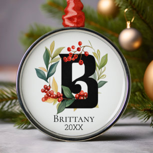 Adorno Metálico Monograma Letra inicial B Berry Wreath Navidades