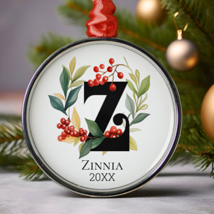 Adorno Metálico Monograma Letra inicial Z Berry Wreath Navidades