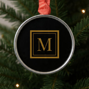 Adorno Metálico Monograma personalizado en marco negro y dorado