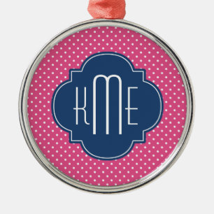Adorno Metálico Monograma Quatrefoil de puntos de polka blanco ros