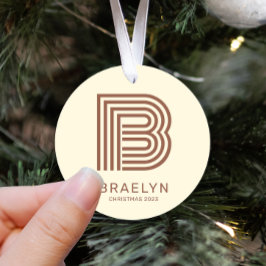 Adorno Metálico Monograma retro y nombre Brown y Taupe