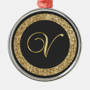 Adorno Metálico Monograma V, guión dorado elegante