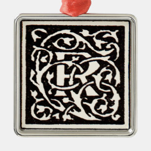 Adorno Metálico Monograma vintage R Art Nouveau