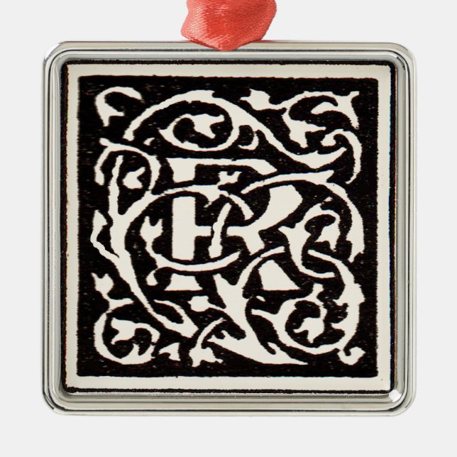 Adorno Metálico Monograma vintage R Art Nouveau (Frente)