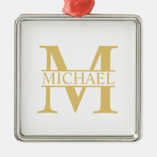 Adorno Metálico Monograma y nombre personalizados de blanco y oro