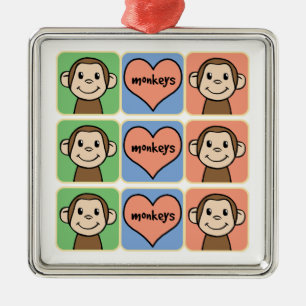 Adorno Metálico Monos de dibujos animados lindos con corazón de am